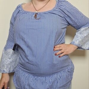 Absolutely Famous Striped Lace Detail Peasant Blouse